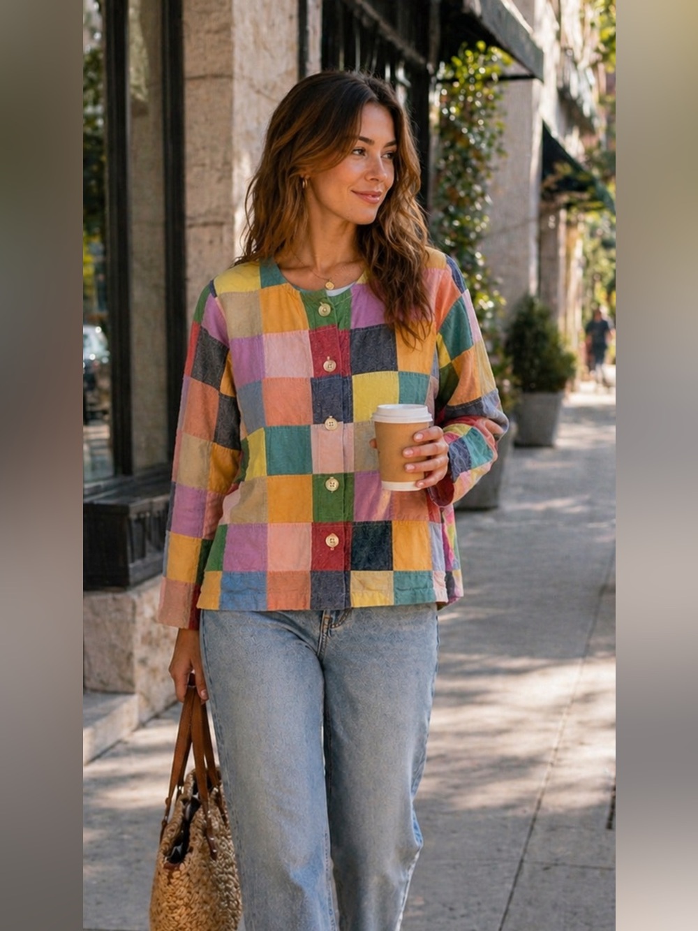 Orvis Patchwork Cotton‎ Blouse Artsy Boho Cottagecore Button Front Top